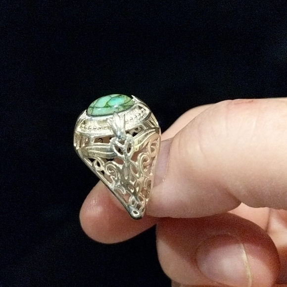 Art Deco Sterling Opal .925 Silver Ring Size 6 - Picture 4 of 7